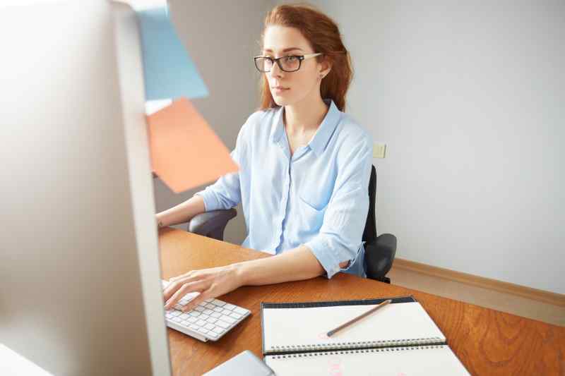 Portrait Young Confident Woman Entrepreneur Typing Laptop