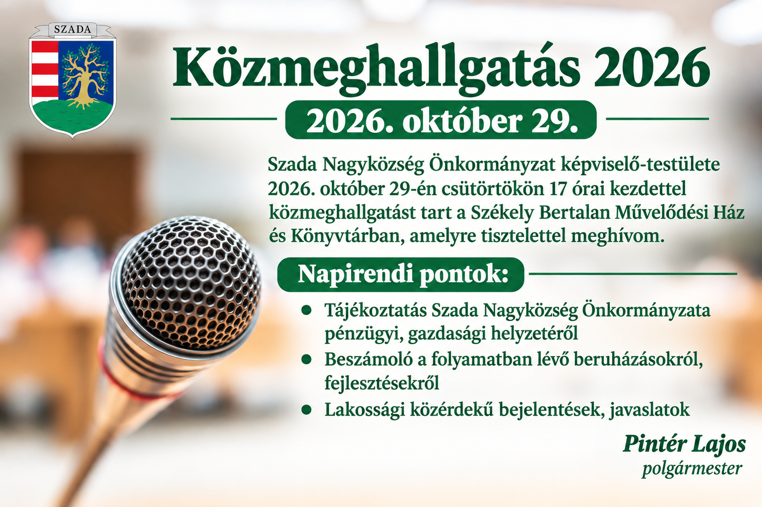 Közmeghallgatás 2026 Szadán meghívó
